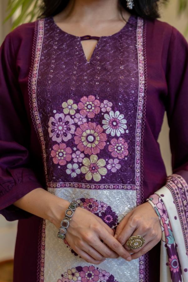 VP 9910 P Women’s Printed Shifli Work Straight Kurta Pent Dupatta Sets | 3pcs Ethnic Set